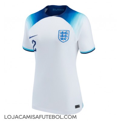 Camisa de Futebol Inglaterra Kyle Walker #2 Equipamento Principal Mulheres Mundo 2022 Manga Curta